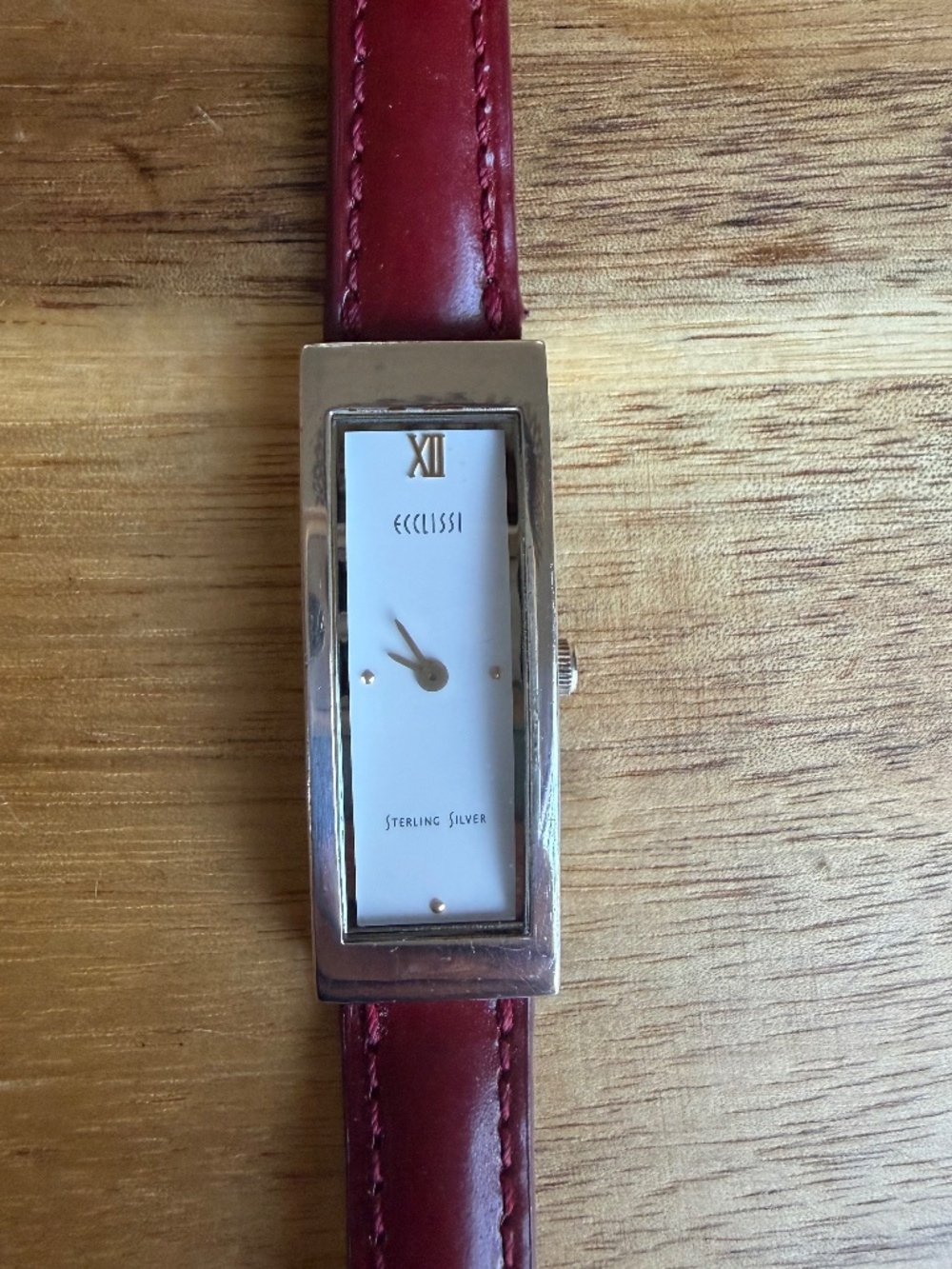 Vintage Ecclissi 925 Sterling Silver Watch Model 2270 Red Leather + Batteries